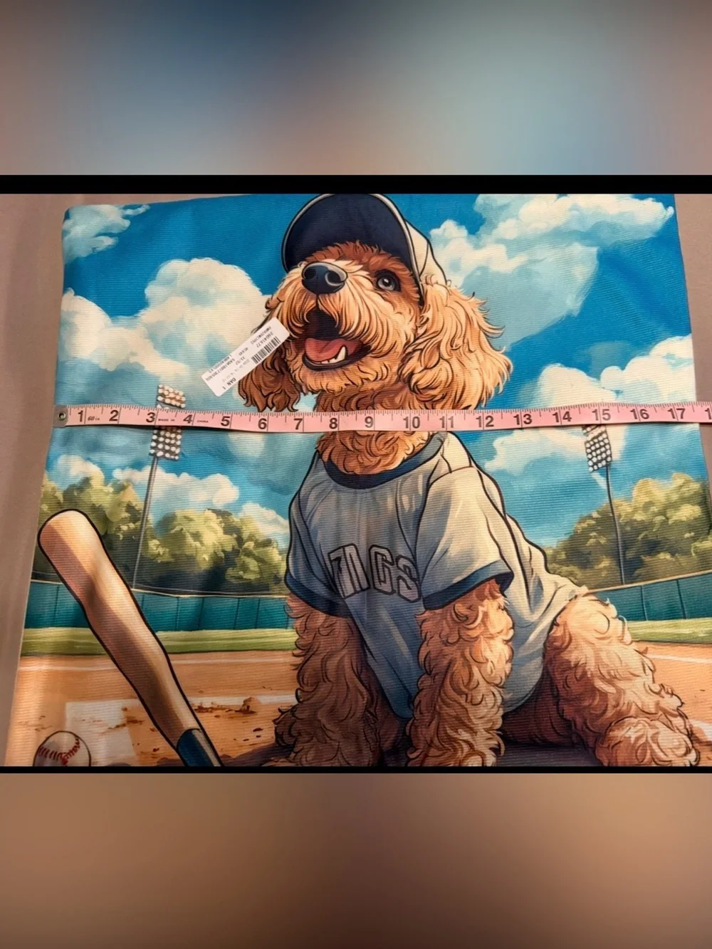 NWT Labradoodle Cute Pillow Cover Baseball Print 18x18